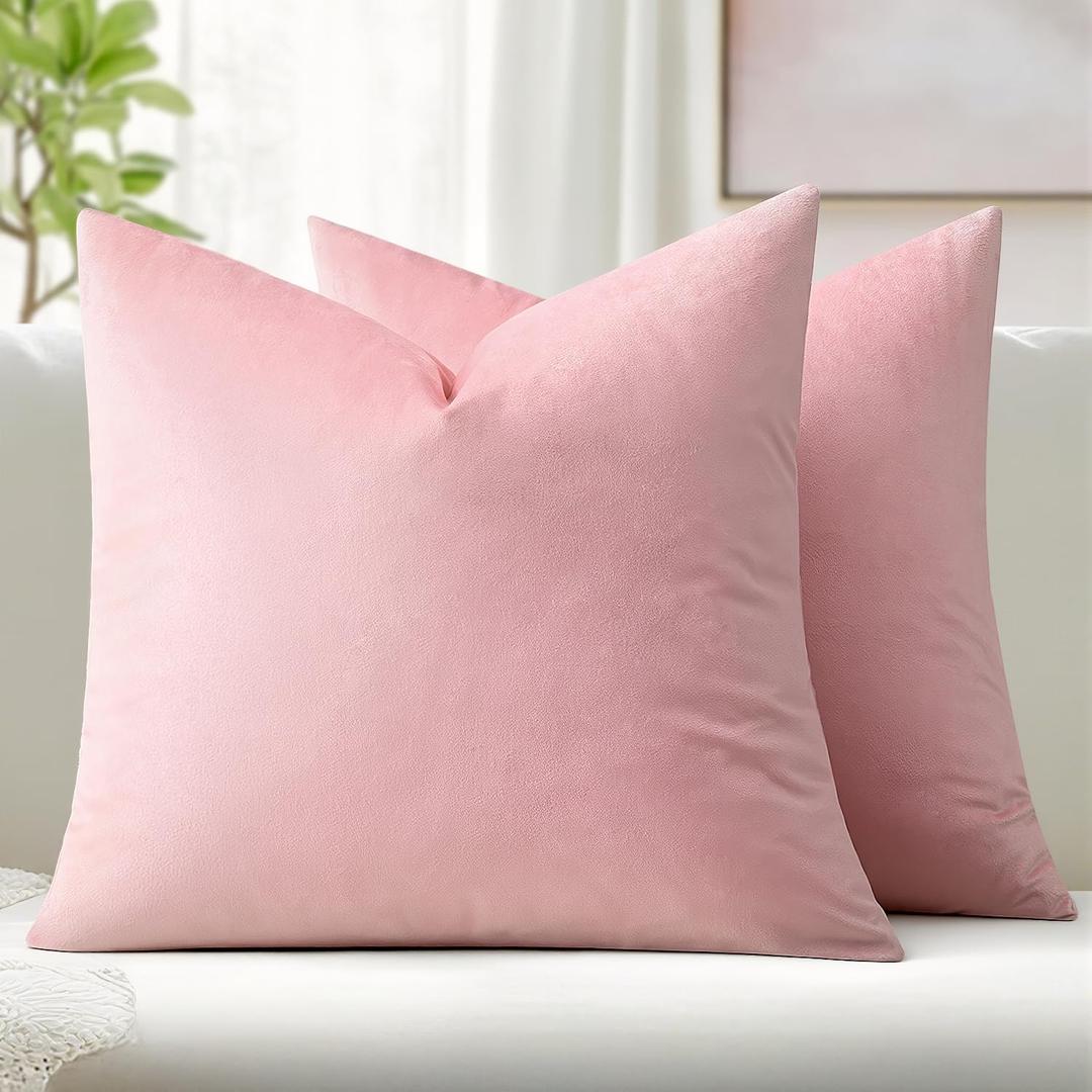 MIULEE Velvet Throw Pillow Covers 18x18 Inch, Pack of 2 - Bright Pink, Soft Solid Decorative Pillow Covers Cushion Cases Modern Luxury Valentines Home Decor for Spring Couch Sofa Bedroom Livingroom