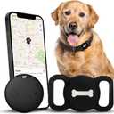 Smart Pet Tracker, Dog Tracker with Black Collar Holder, Smart Tag for Seamless Location Tracking, MFi Certificated, No Monthly Fee, Work with Find My, No GPS Tracker, iOS Only (Black)