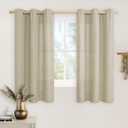 LAMIT Camel Linen Curtains 48 inches Long for Kitchen, Grommet Thick Linen Textured Light Filtering Drapes Privacy Thick Window Treatments for Small Windows/Basement/Farmhouse, 2 Panels, 42 x 48 Inch