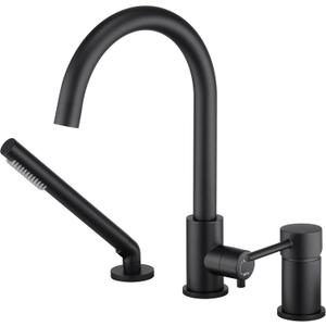 Deck Mount Tub Faucet Black with Sprayer High Flow Bathtub Faucets Brass Tub Filler Bathroom Faucets with Handeld Shower Mounted Roman