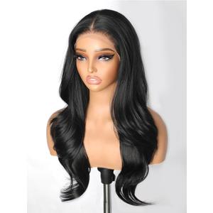 cuiud Black Synthetic Lace Front Wig 134 HD Pre Plucked Black Lace Front Wigs for Women 26inch Long Layered Wavy Wigs Glueless Wigs for Beginner Dail Party Wear