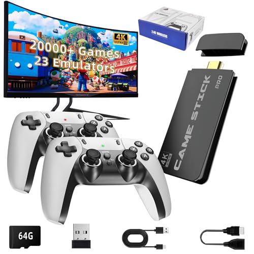 BADGOAL 2025 Upgrades Retro Game Console Stick, Nostalgia Gaming Stick, Over 20,000 Games and 23 Emulators, Upgraded Dual 2.4G Wireless Controllers, Plug & Play TV Video Gaming Stick with 64GB Memory
