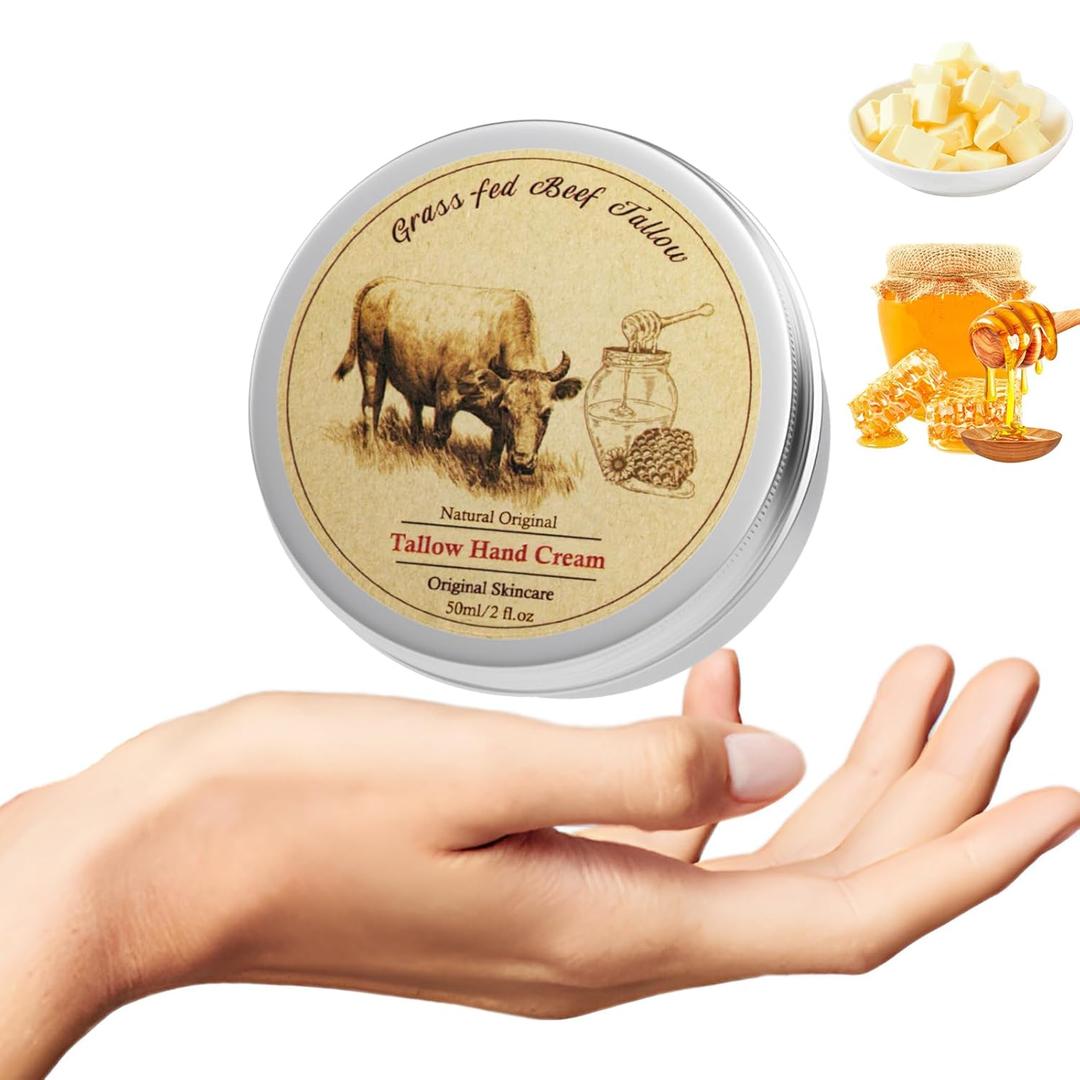 MROUVIK Beef Tallow for Skin, Tallow Hand Cream with Raw Honey, Beef Tallow Instant Relief Easily Absorbed Hand Cream for Very Dry Hands,Grass-Fed Tallow + Raw Wild Honey, 2 oz