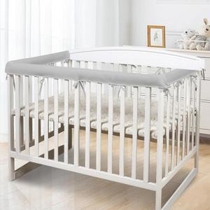 Crib Rail Covers for Teething, 3 pcs Soft Anti-Collision Strip Corner Cover, Crib Teething Rail Cover, Rail Edge Protector Teething Guard (Gray-breathble)