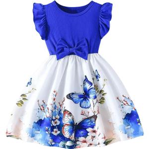 GORGLITTER Girl's Dress Ruffle Bow Butterfly Mini Dress Cap Sleeve A Line Birthday Party Short Dresses