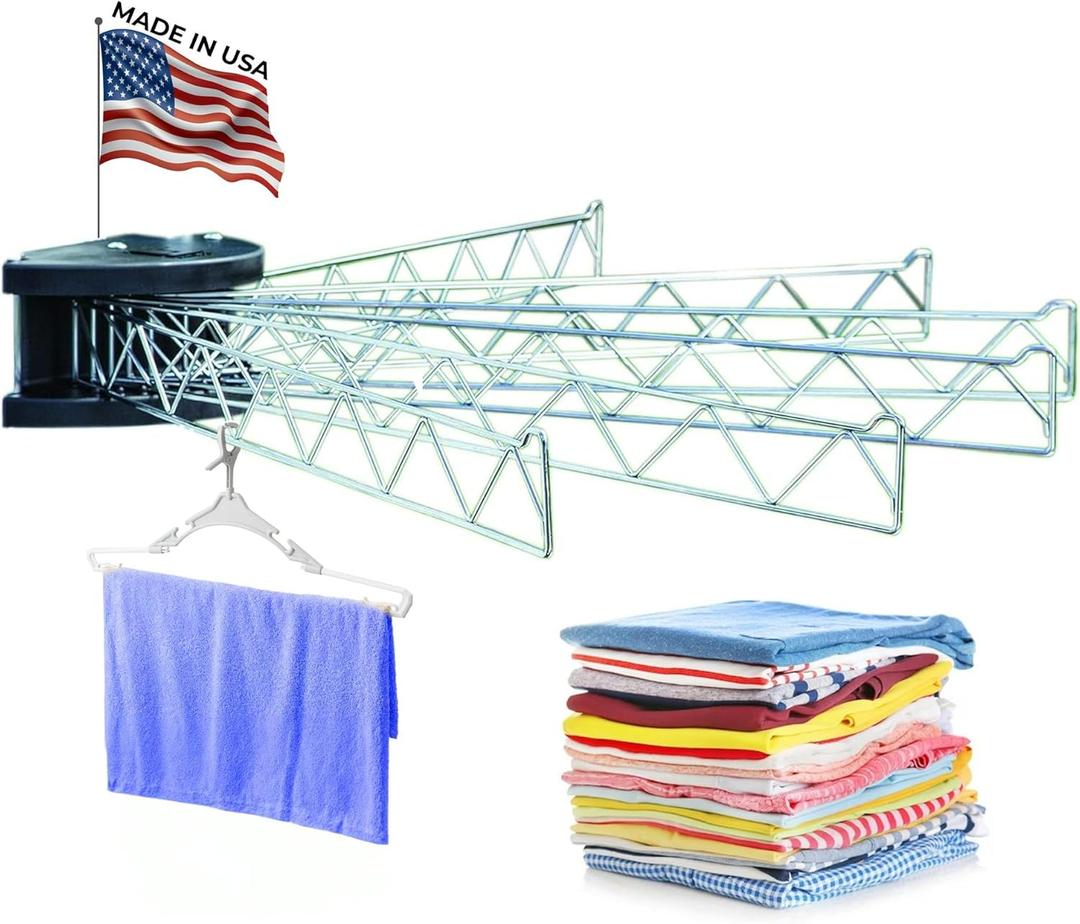 Stromberg Carlson Extend-A-Line 35" Long Versatile Swing Arm Drying Rack and Clothes Hanger with Swinging Towel Bar and Folding Clothes Hanger for RVs, Motorhomes, Campers & Home
