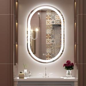 SMIROR Oval LED Lighted Bathroom Mirror for Wall 24"x32", Pill-Shaped Illuminated Mirror for Vanity, Front Light and Backlit, 3 Colors, Dimmable, Anti-Fog, Memory (Horizontal/Vertical)