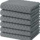 Homaxy 100% Cotton Terry Kitchen Towels(15" x 25", 6 Pack), Soft and Super Absorbent Dish Towels, 380 GSM Reusable Tea Towel with Hanging Loop, Pineapple Grid Designed, Dark Grey