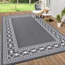 MilleLoom Outdoor Patio Rug 9x18 Waterproof Outside Area Rugs Diamond Border Reversible Plastic Straw Carpet for RV Deck Camping Entryance Porch Picnic Balcony Beach，Grey