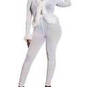 Ophestin Women Mesh 2 Piece Outfits Sexy See Through Crop Tops Bodycon Pants Cocktail Party Club Jumpsuit Set White XXL