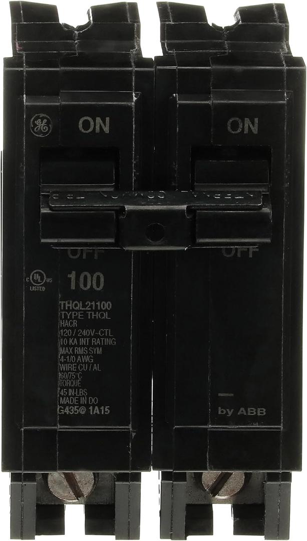 ABB Q-Line THQL21100 100A Double Pole Circuit Breaker 100 Amp Double Pole 120/240 VAC Breaker 2-Pole Standard Circuit Breaker Electrical Safety Switch Plug-in Mount Type