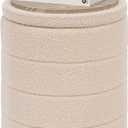 PINPLUS Round Storage Ottoman Foot Rest Stool with Tray Velvet Sherpa Folding Storage Ottoman,Boucle Foot Rest for Living Room, Bedroom, Dorm（Beige）, 14.6"D x 14.6"W x 17.7"H