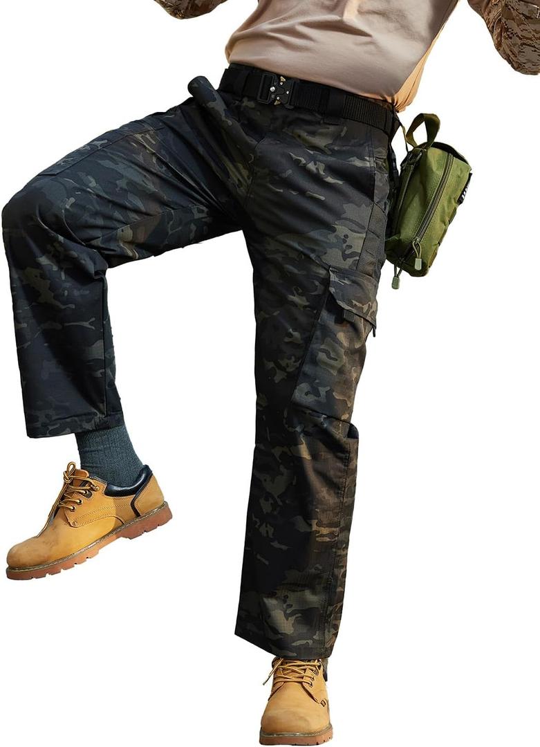 Men's Hiking Tactical Pants Lightweight Work Cargo Pants Waterproof Outdoor Trousers Pants for Men (Black, L)