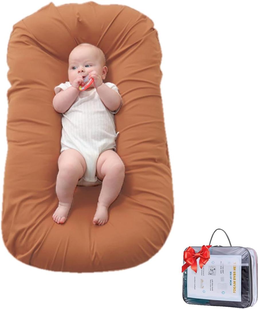 Baby Lounger for Tummy Time, Soft Gym Play Mat for Newborns, Portable Baby Nest & Floor Cushion for Boys & Girls 0-12 Months(Coffee)