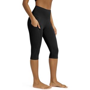 ODODOS Women's High Waisted Yoga Capris with Pockets, Tummy Control Non See Through Workout Athletic Running Capri Leggings, Small Size