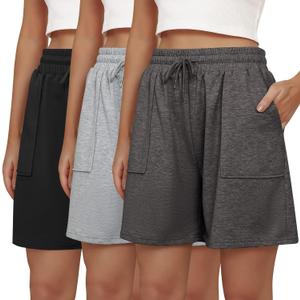 Cowasto Women's High Waisted Sweat Shorts Loose Athletic Bermuda Pockets Drawstring Summer Running Casual (L)