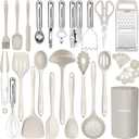 Kitchen Utensils Set - 446F Heat Resistant Silicone Cooking Utensils Set-Kitchen Tools and Gadgets for Cooking Nonstick Cookware with Tongs,Turner,Spatula,Spoon,Brush,Peeler,Grater,Scissors (Khaki)