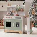 ROBUD Wooden Play Kitchen Set for Kids Toddlers, Pretend Kitchen Playset with BBQ Grill, Ice Maker, Coffee Machine, and Accessories, Toy Kitchen Gift with Lights & Sounds for Girls & Boys, Age 3+, 27.5*11.6*33.7 in