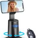 Auto Face Tracking Tripod 360 Rotating Cell Phone Photo and Video Kits Stand, No App, Camera Stand with Remote and Gesture Control, Rechargeable Smart Shooting Stand for Live Recording Tiktok Black