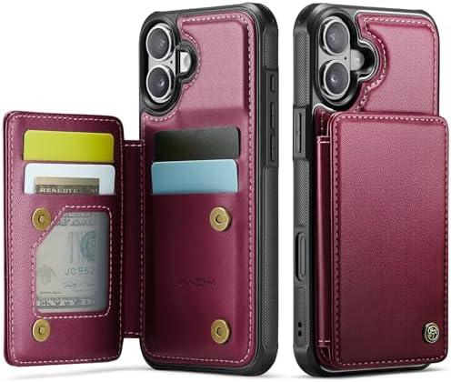 Vinich for iPhone 16 Plus 6.7" Wallet Case with Card Holder, RFID Blocking Credit Slots Kickstand Shockproof Phone Cover for Women Men, Wine Red
