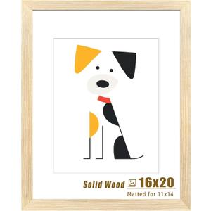 LUCKYLIFE 16x20 Picture Frame, Natural Solid Wooden Poster Frames for Wall, Display 11x14 with Mat or 16x20 Without Mat, 1 Pack