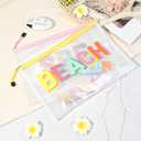 SOIDRAM 4PCS Beach Makeup Bags SPF Cosmetic Bags for Women Girls Summer Varsity Zipper Pouch Clear Waterproof Beach Toiletry Organizer Trendy PVC Makeup Bag for Travel Sandproof Essential