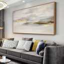 Abstract Canvas Wall Art Large Modern Framed Artwork White Gold 58" x 29"