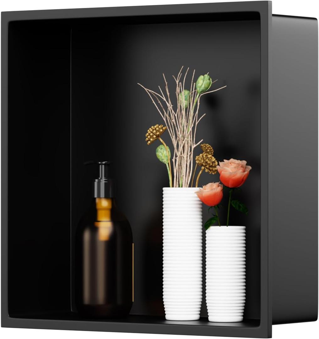 Black Shower Niche 12"X12", Stainless Steel Wall-Inserted Niche Bathroom Shelf, No Tile Needed Recessed Niche Shower for Bathroom, Living Room, Kitchen for Storage, 12W * 12H