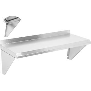 Stainless Steel Shelf 12" x 24", 250 LBS Commercial Wall Mount Floating Shelves with Safety Edges, for Kitchen, Restaurant, and Home Laundry Room (Silver - 1 Pc)