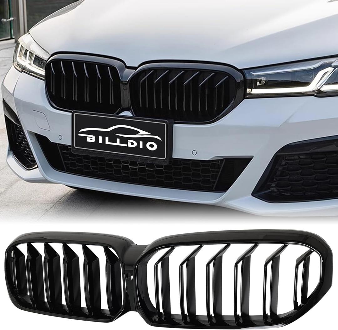 G30 Front Kidney Grille - Double Slats, Glossy Black, Compatible with 2021-2023 BMW 5 Series (520i, 530e, 530i, 540i, M550i xDrive) Black Kidney Grille (2020-2023 5 series G30, Double Slats Gloss Black)
