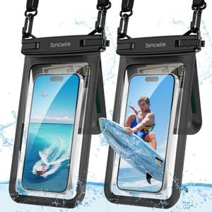SYNCWIRE Waterproof Phone Case, 2-Pack IPX8 Double Space Waterproof Phone Pouch for iPhone 15 14 13 12 Pro Max XR X SE 2022 8 Samsung S24 S23 S22 Ultra S21 Phones Under 8.5 Inch - Black