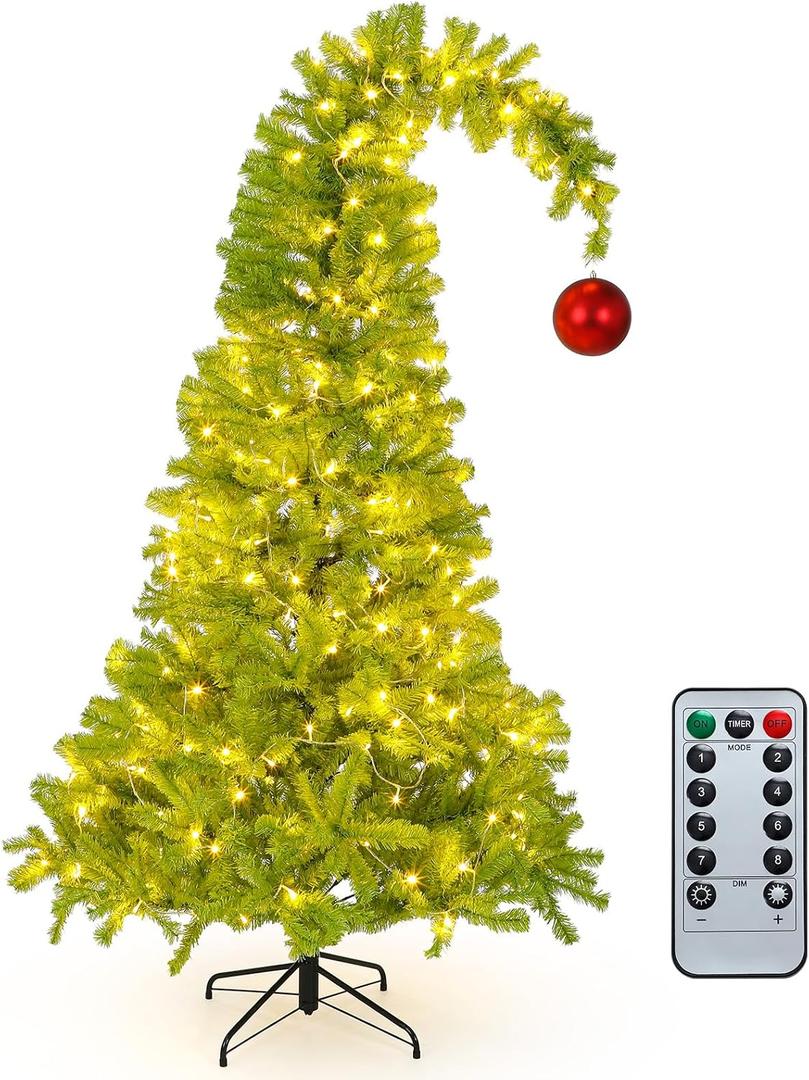 Seenelling 7.5 FT Christmas Tree with Stand LED Lights Red Ball Whimsical Tree Deluxe Set Lime Green Plastic Red Ball Fantastical Artificial Lighted Christmas Xmas New Year Holiday Party Decor Favor