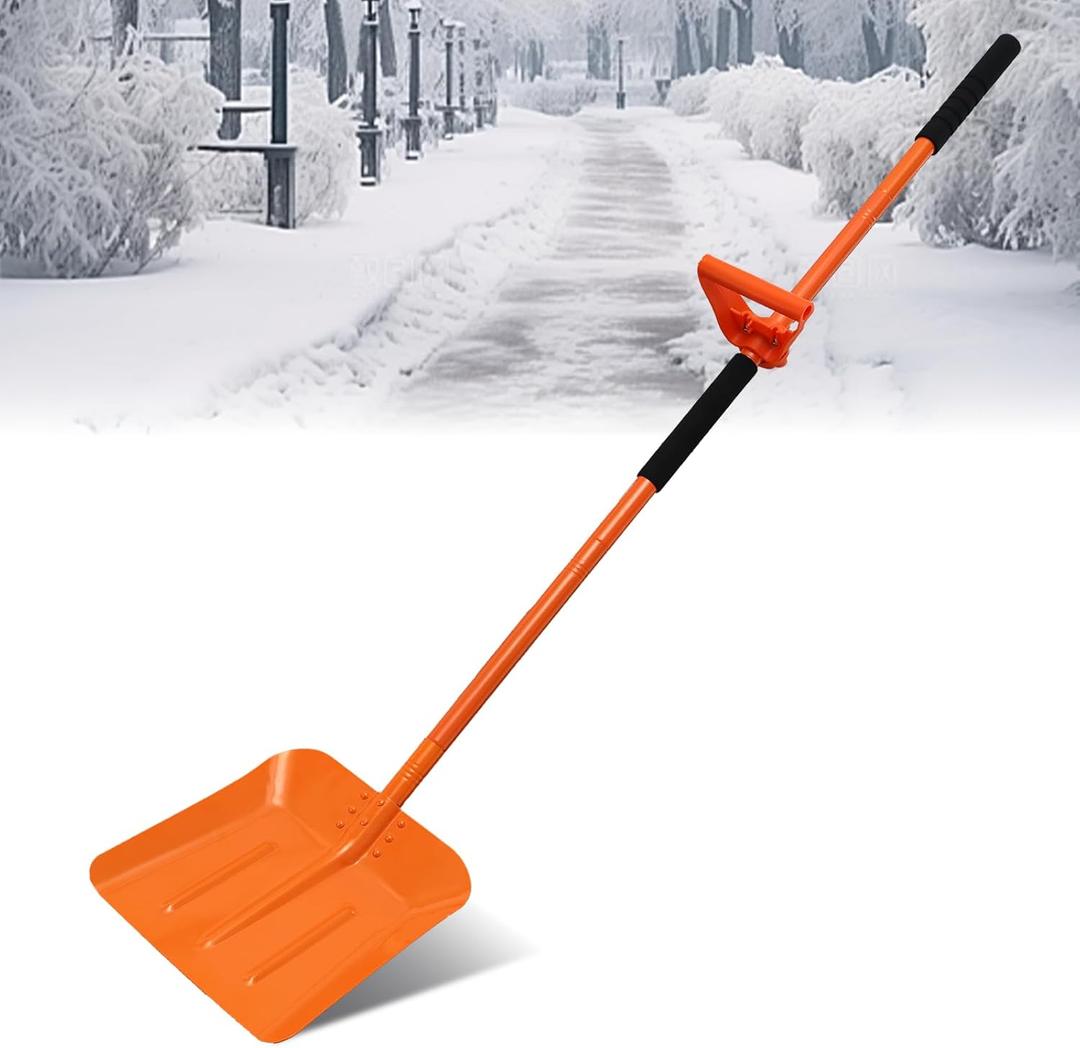 Snow Shovel for Driveway, Large Capacity Snow Shovels with 69 Inch Long Adjustable Metal Handle & Ergonomic Assisted Back-Saving Tool for Car, Outdoor, Emergency