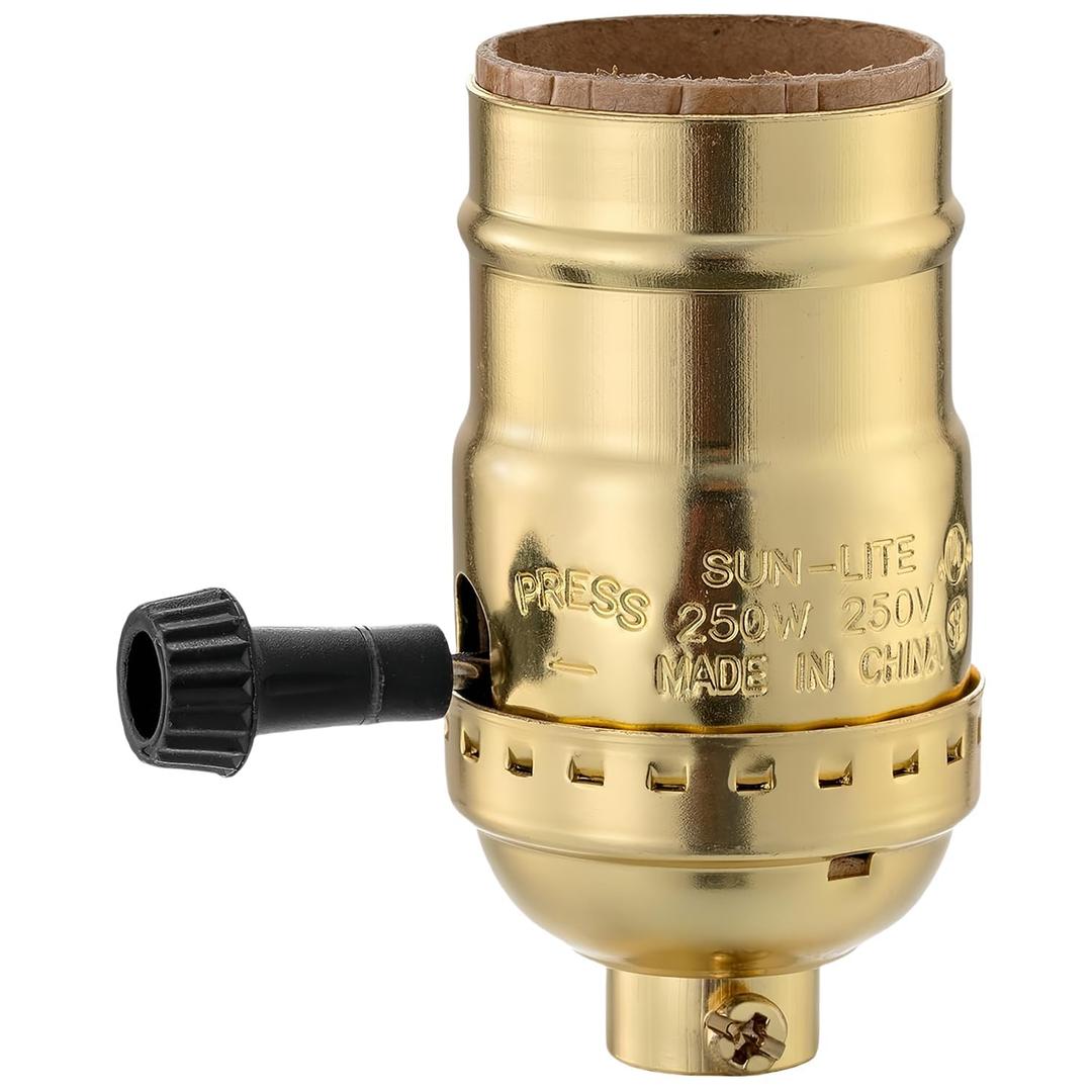 L&M Lamp Socket Replacement, E26 Threaded Base, Turn Knob for ON/Off Light Settings, Lamp Parts for Table and Floor Lamps Repair, Dimmable Light Bulb Socket with Lamp Switch(Gold)