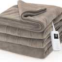 Sunbeam Electric Royal Luxe Microplush Heated Blanket, 12 Heat Settings, 12-Hour Auto Shut-Off, Fast Heating, Warm & Cozy, Machine Washable, Mushroom Color, Full (84" x 72")