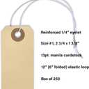 Manila Tags With Elastic String - #1, 2 3/4" x 1 3/8", Box of 250 Paper Labels With Reinforced Hole and Attached Loop, 250 Count