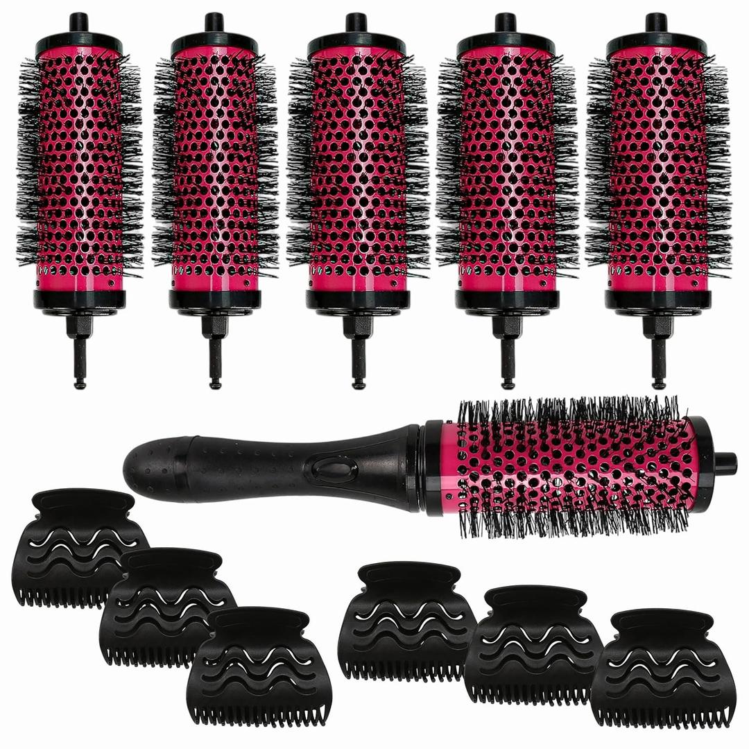 Detachable Round Hair Brush Set, 3 Sizes Barrel Styling Tool for Blow Drying with 6 Barrels 1 Handle 6 Clips, Different Hair Rollers, Click and Curl Blowout Brush to Create Your Hairstyle