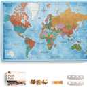 Canvas World Map with Cork Pin Board - English Lettering - Decorative Wall Decoration for All Rooms - Canvas Pictures with World Map Motif (70x50 cm, Pattern 21)
