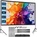 Outdoor Projector Screen with Stand, SCREENMAX 120 inch Foldable Projector Screens with Portable Carry Bag, 16:9 4k HD Rear Front Wrinkle-Free Projection Screen for Movie Night and Indoor Home Theater