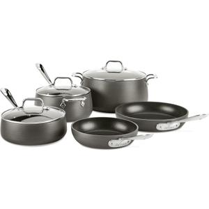 All-Clad HA1 Hard Anodized Nonstick Pots and Pans Set Non Stick Cookware Sets, Oven Broiler Safe 500F, Black (8 Piece Set)
