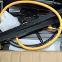 Outdoor Garden Hose Holder Freestanding with 4 Spikes, Heavy Duty Metal Water Hose Reel Stand Hanger Rack Organizer Holds Storage 150ft Hose for Outside Yard Lawn, Black