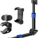 BZE Universal Retractable Magic Arm Clamp 11.8-15 Inch, Webcam Stand1/4" & 3/8" Thread with Phone Mount, Adjustable Camera Arm for Camera Lighting Mounting, Webcam, Action Camera, Smartphone (Blue)