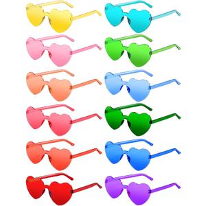 12 Pairs Heart Shaped Sunglasses for Women Colorful Glasses Fun Trendy Transparent Heart Sunglasses Party Favor (Assorted Colors)