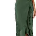 KIRUNDO Women 2026 Spring Summer Satin Mock Neck Wedding Guest Party Cocktail Midi Dress Sleeveless Wrap Ruffle Formal Dress (Medium, Army Green)