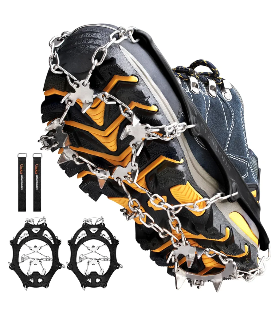 Crampons Ice Cleats Traction Snow Grips for Boots Shoes Women Men Anti Slip 19 Stainless Steel Spikes Safe Protect for Hiking Fishing Walking Climbing Mountaineering XL