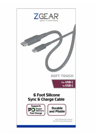 ZGEAR 6 FT Silicone Rubber Sync Charge Cable,Gray