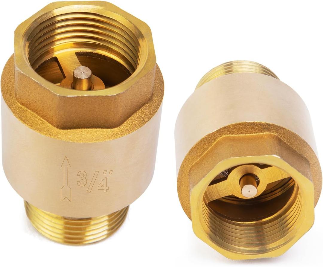 ChillWaves Brass In-Line Spring Check Valve DN20 3/4" Male x 3/4" Female Thread, One-Way Non-return Vertical Check ValvePrevent Water Back-flow(2-PACK)