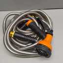 Garden Hose 25FT Stainless Steel Water Hose with 10 Functions Adjustable Spray Nozzle, Heavy-Duty Metal Garden Hose Flexible Durable No-Tangle & Kink Leak Dog Proof Hose for Yard Lawn(Orange)