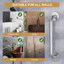 AmazerBath Shower Grab Bars for Seniors Anti Slip, Bath Safety Grab Bar for Needy, Stainless Steel Bathroom Safety Grab Bars, Thickened Bar Bigger Base Holds 500LBS, 16" L x 1.25" D, Brushed Nickel
