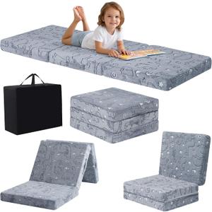 MeMoreCool Foldable Floor Mattress for Kids, Glow Dinosaur Trifold Nap Mat for Toddlers, Portable Sleeping Futon for Daycare or Floor Bed, 57x22 Inch